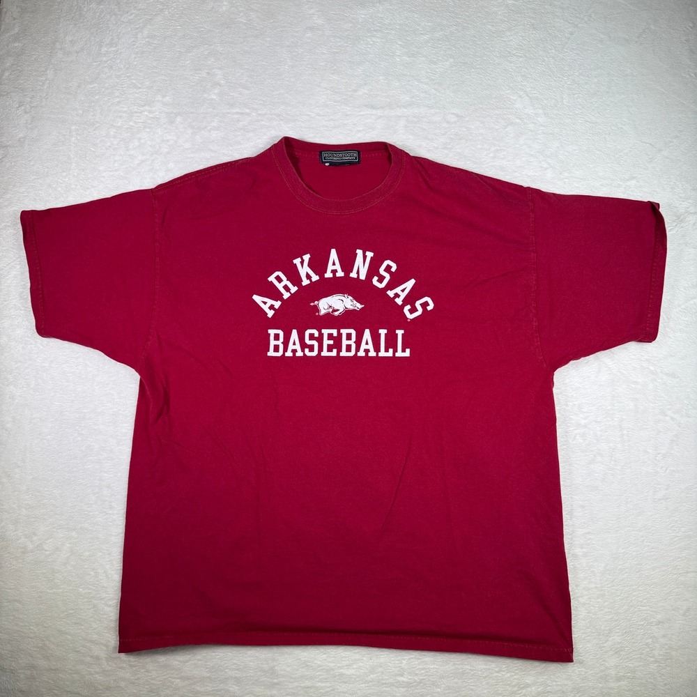 Arkansas Razorbacks Baseball‎ T Shirt Mens XXL Red Houndstooth Cotton Tee